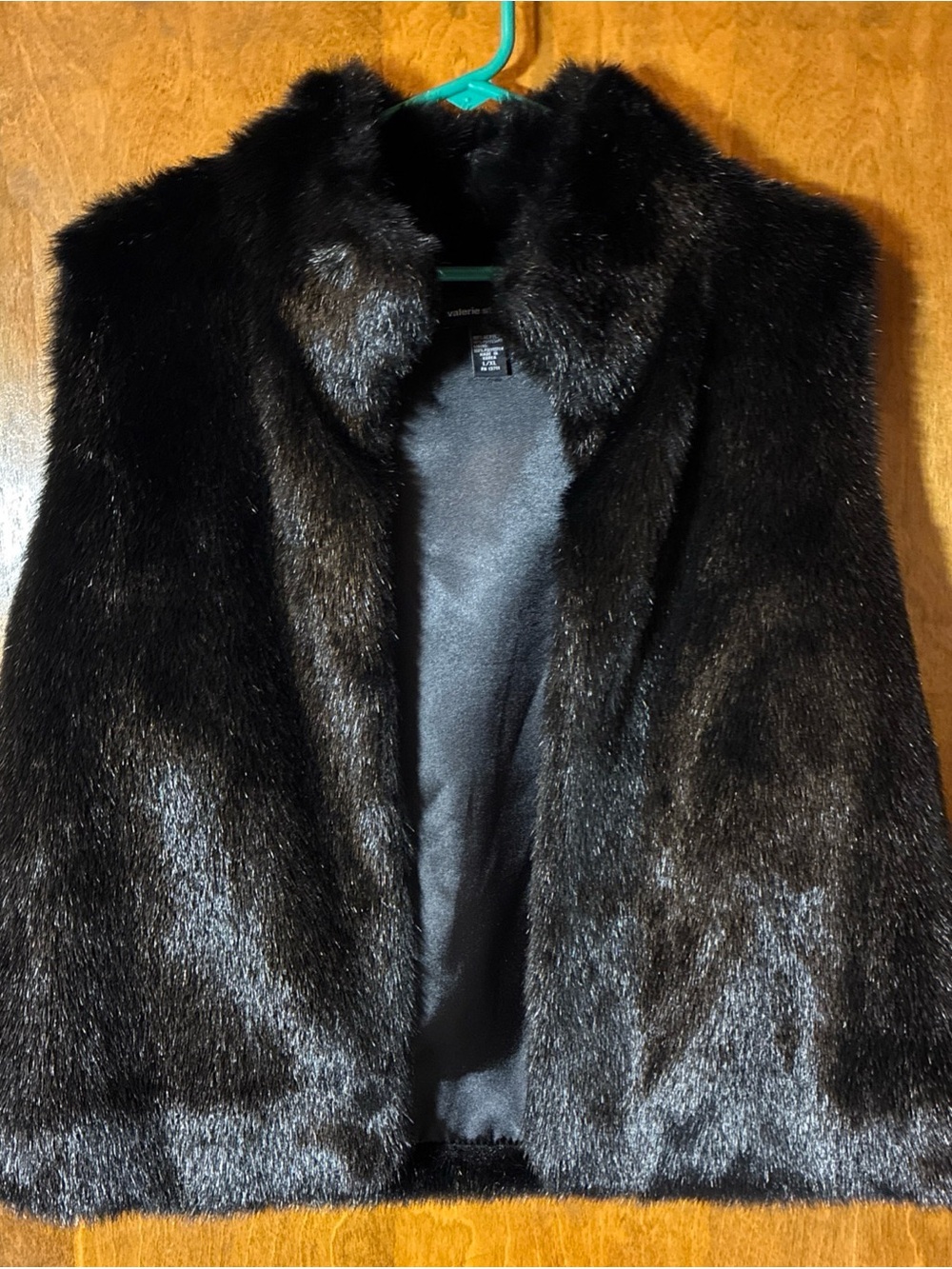 Vintage Valerie Stevens Faux Fur Black Vest Sz L/XL Festival Holiday Luxury